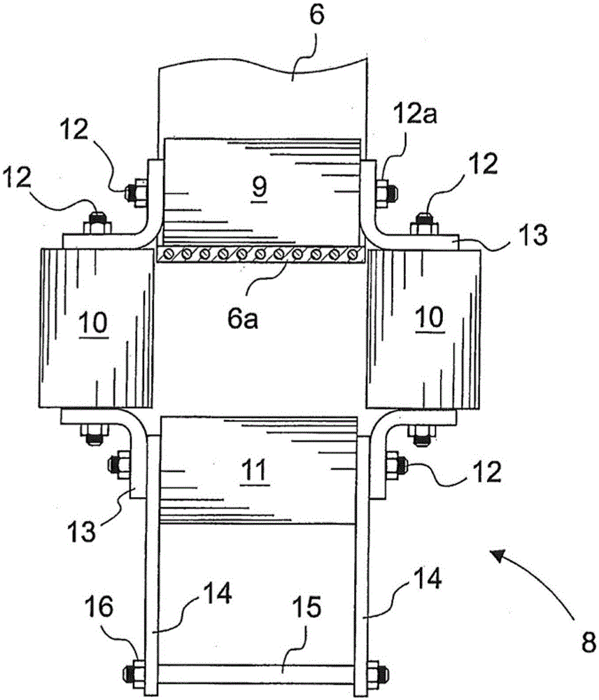 A device for damping the lateral sway of a rope-like device secured to an elevator car