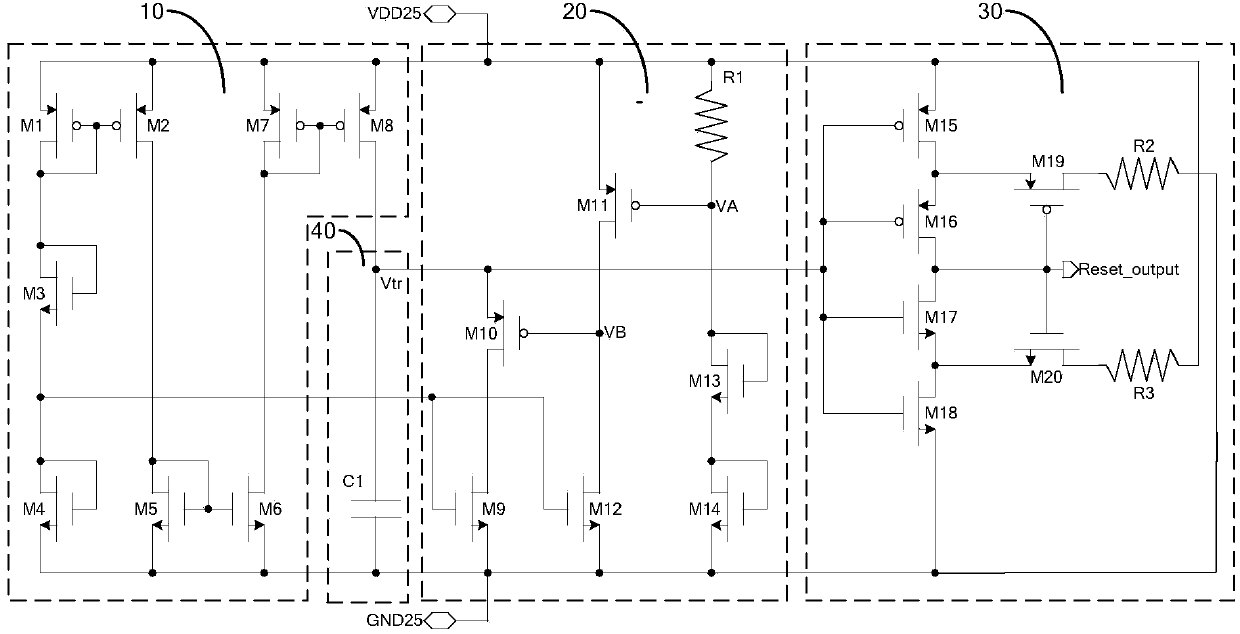 Reset circuit low in power consumption and high in stability