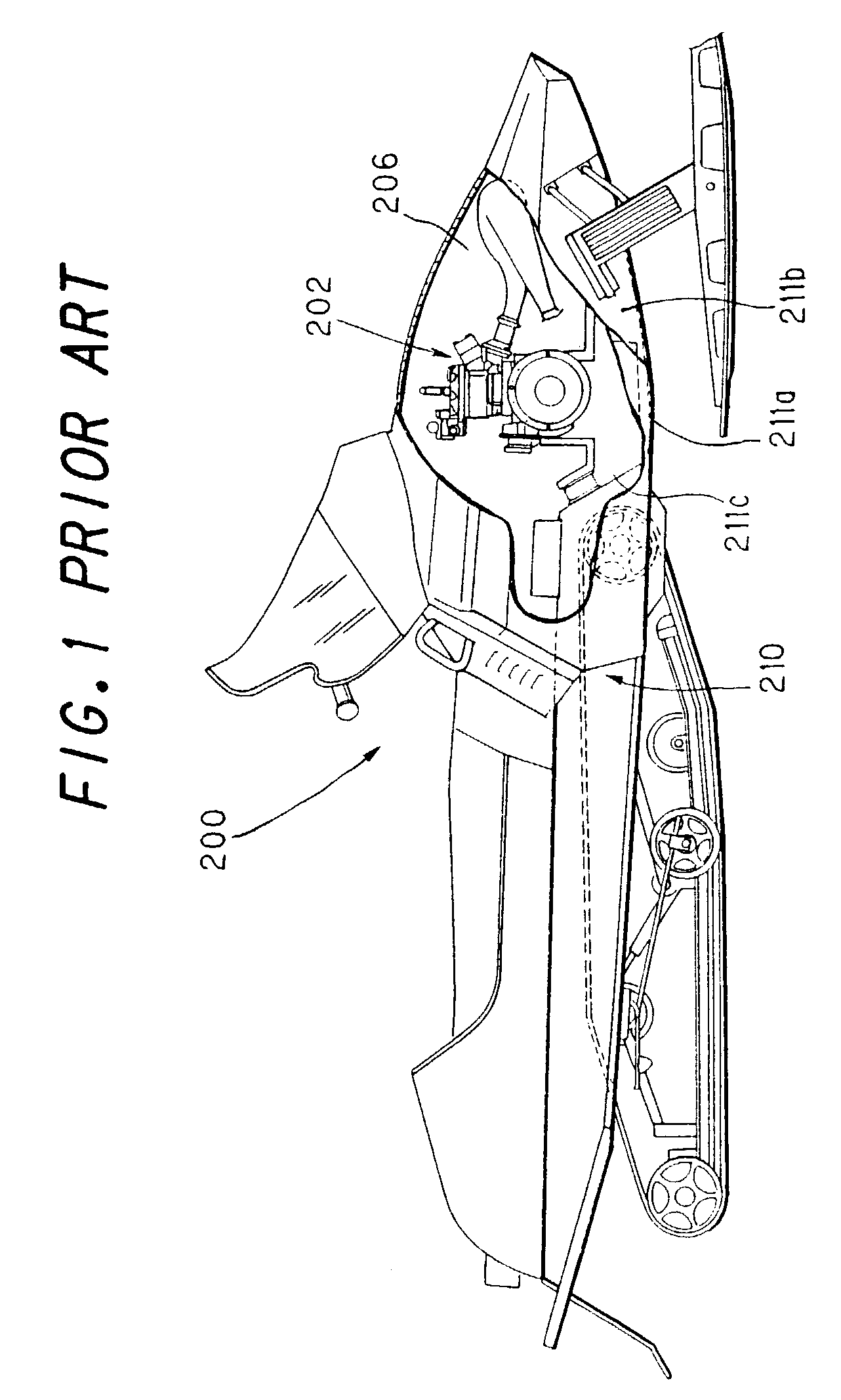 Snowmobile four-cycle engine arrangement