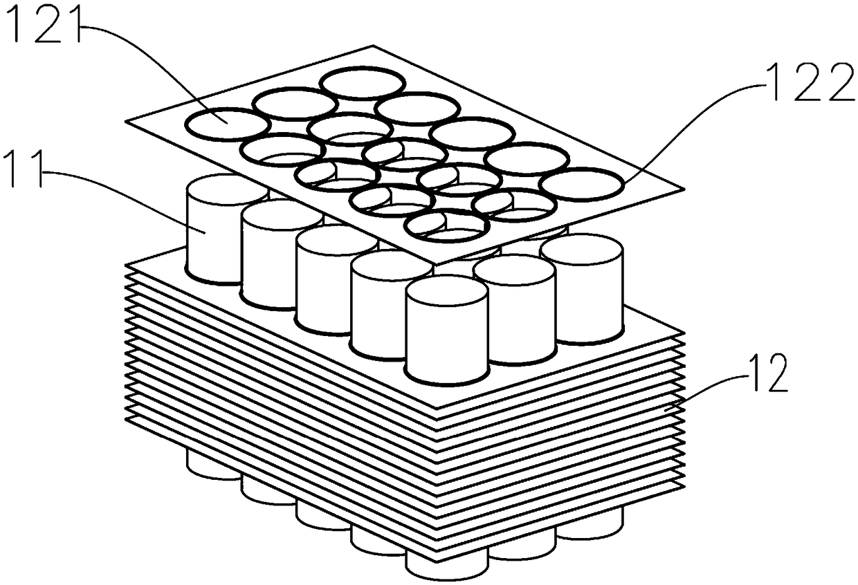 Fin perforation type cylindrical battery pack, battery pack assembly and battery pack array