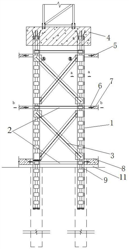 High-pile cap tower footing reinforcing construction method capable of increasing reliability and reinforcing structure thereof