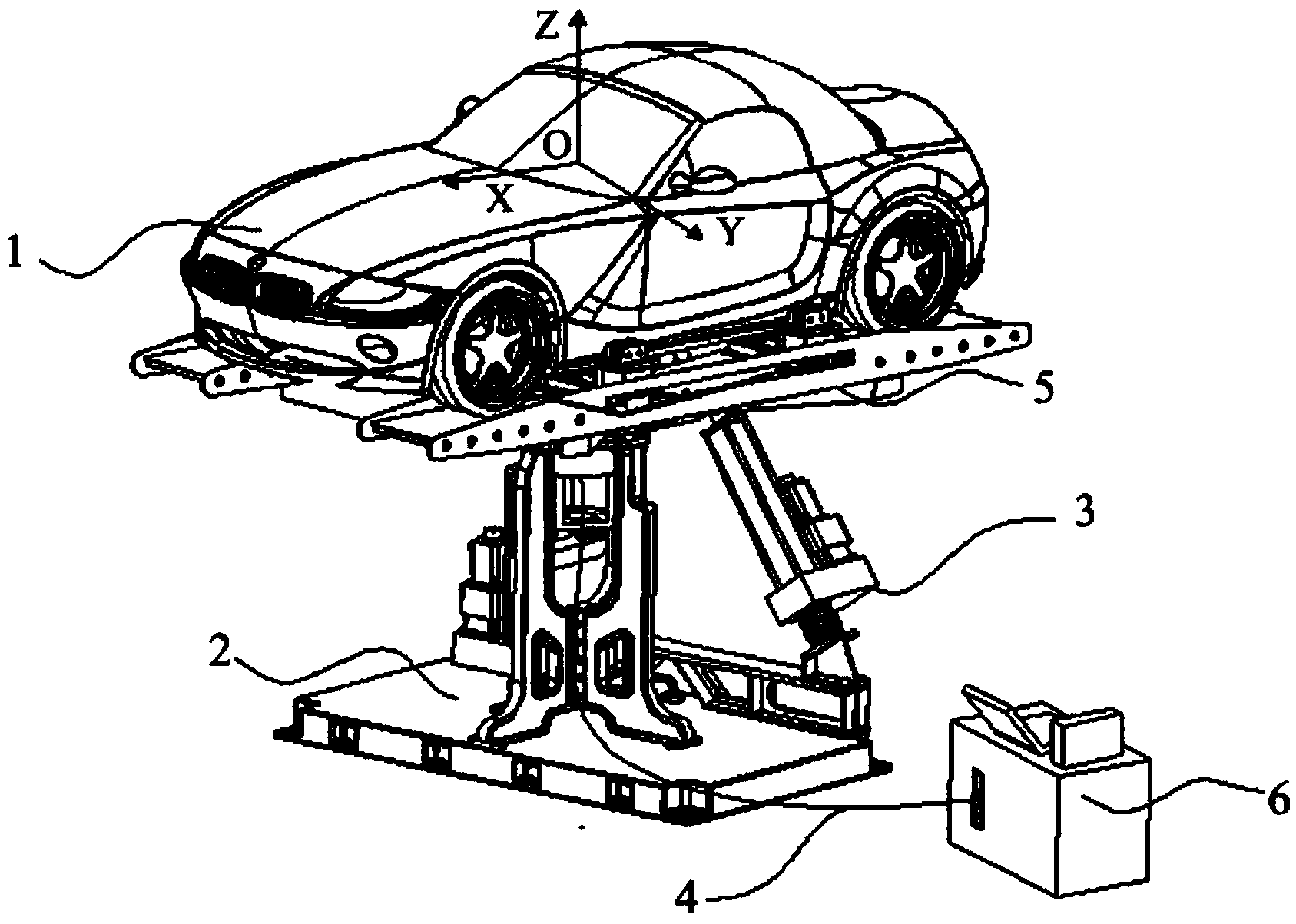 Automobile inertial parameter measurement test bed and automobile inertial parameter dynamic calculation method