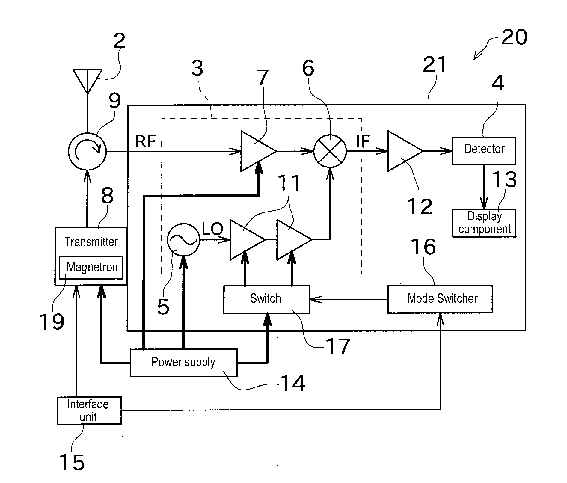 Radar receiver, and radar device equipped with same