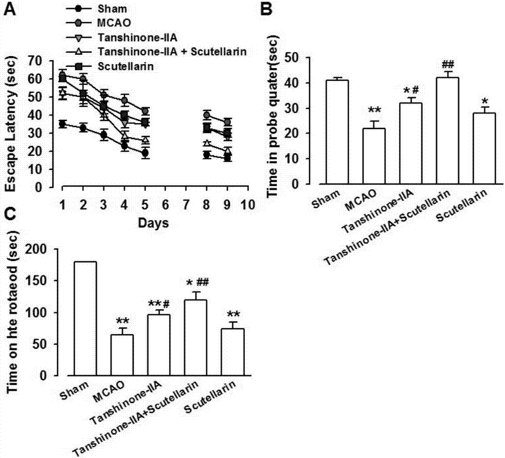 Traditional Chinese medicine monomer compound compatibility preparation for treating cerebral ischemia and preparation method