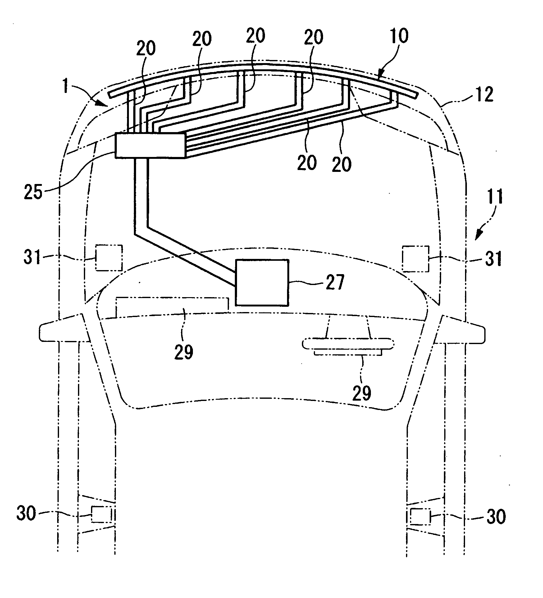 Collision detection sensor for vehicle and collision detection device for vehicle