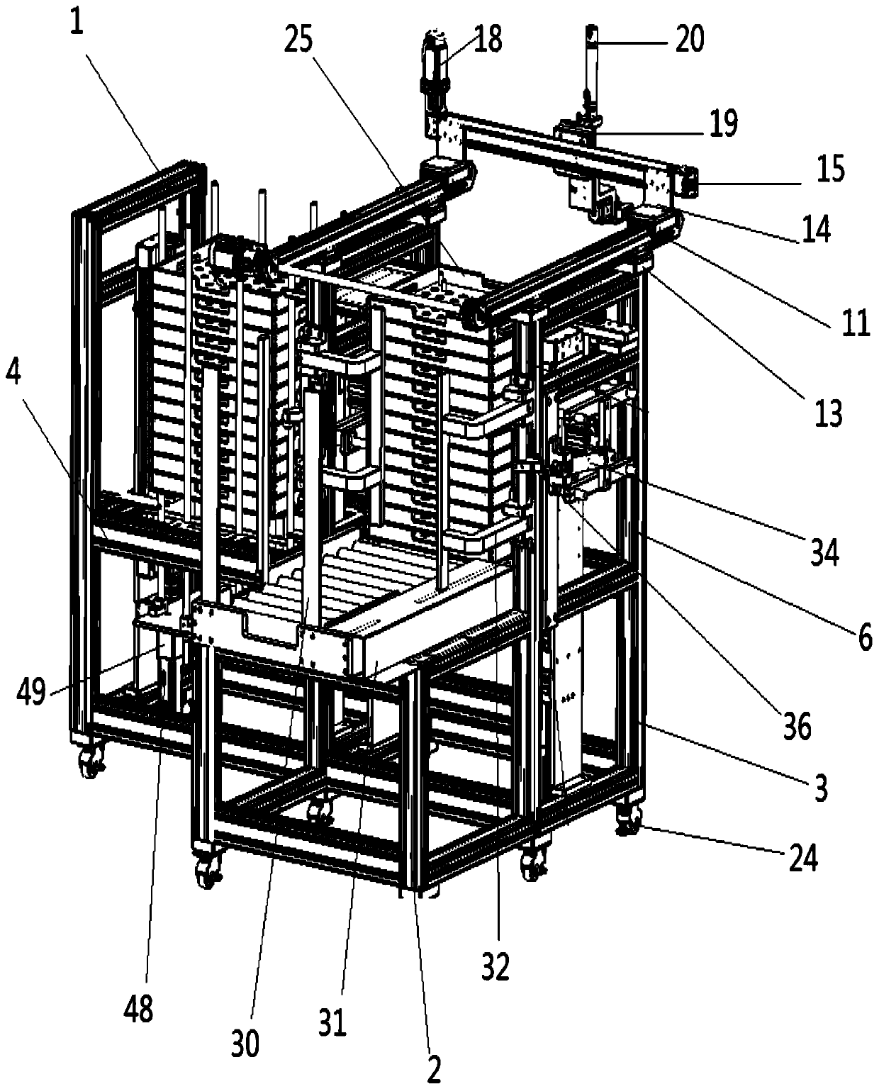 Tray type feeding and discharging device