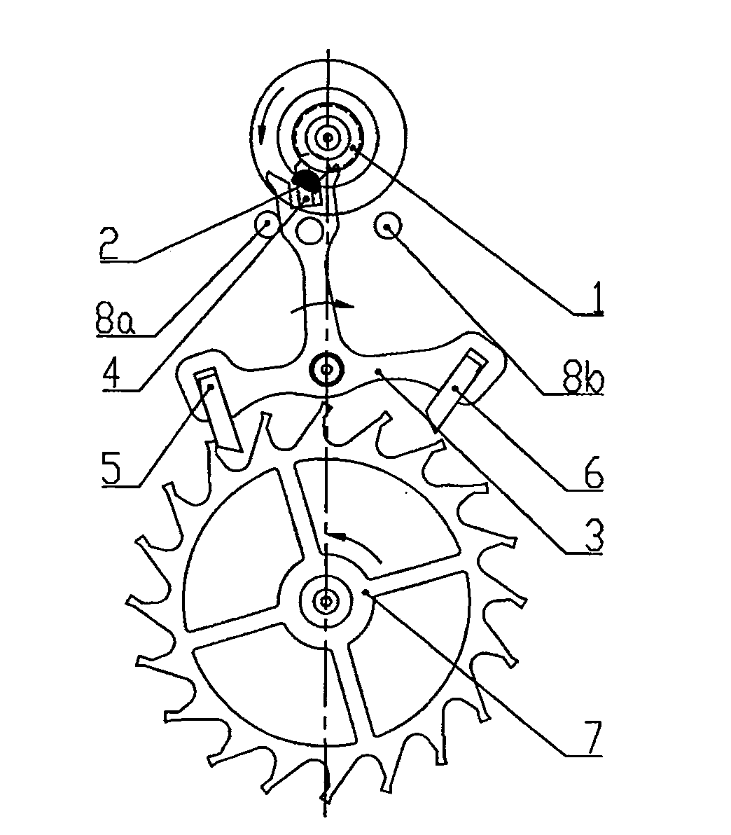 Mechanical wristwatch escapement mechanism