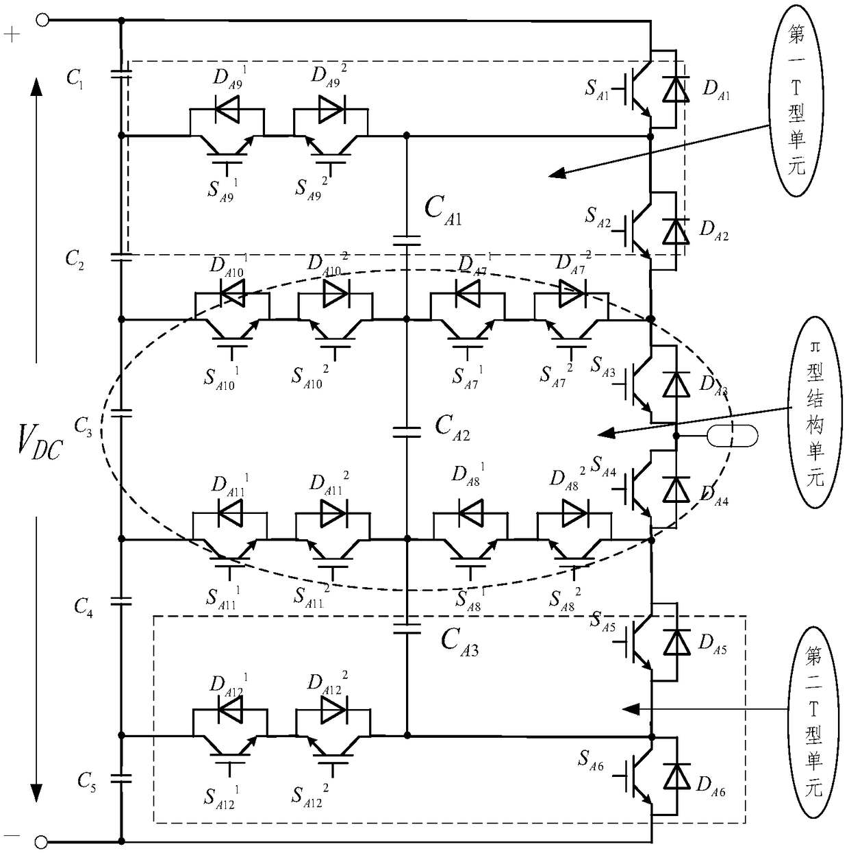 A six-level circuit topology for a power conversion system