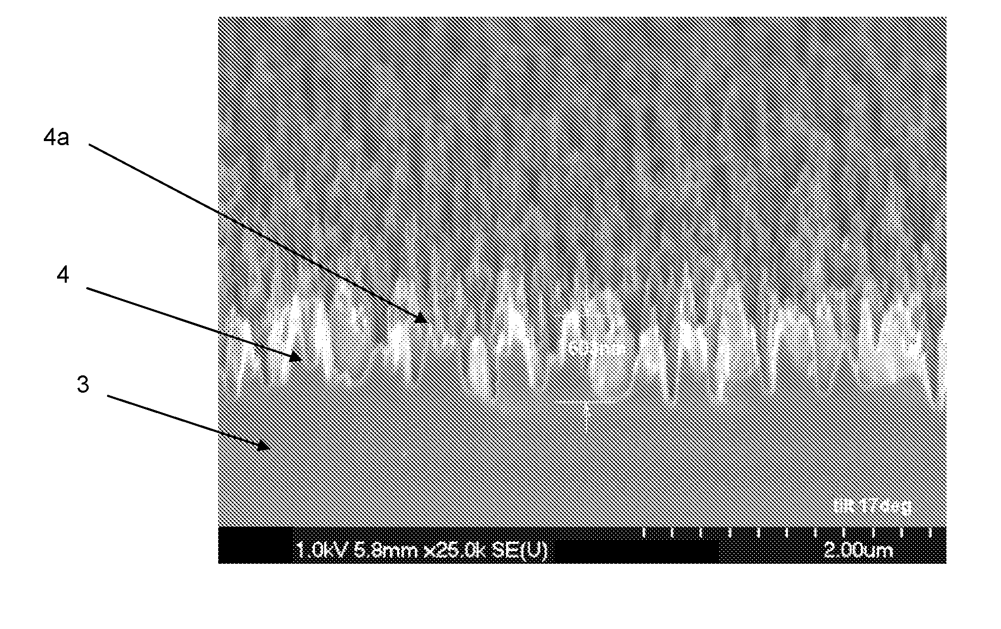 Self-organized pin-type nanostructures, and production thereof on silicon