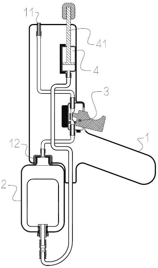 A toy water gun with two water storage tanks