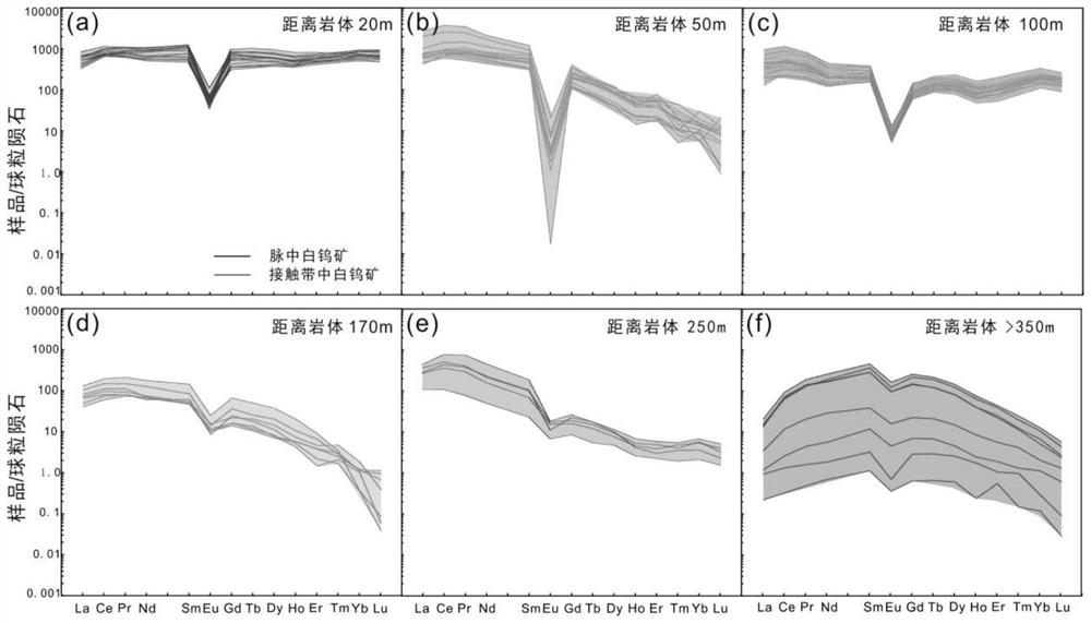 Scheelite mineralogy prospecting method for accurately judging tungsten polymetallic deposit type and denudation depth