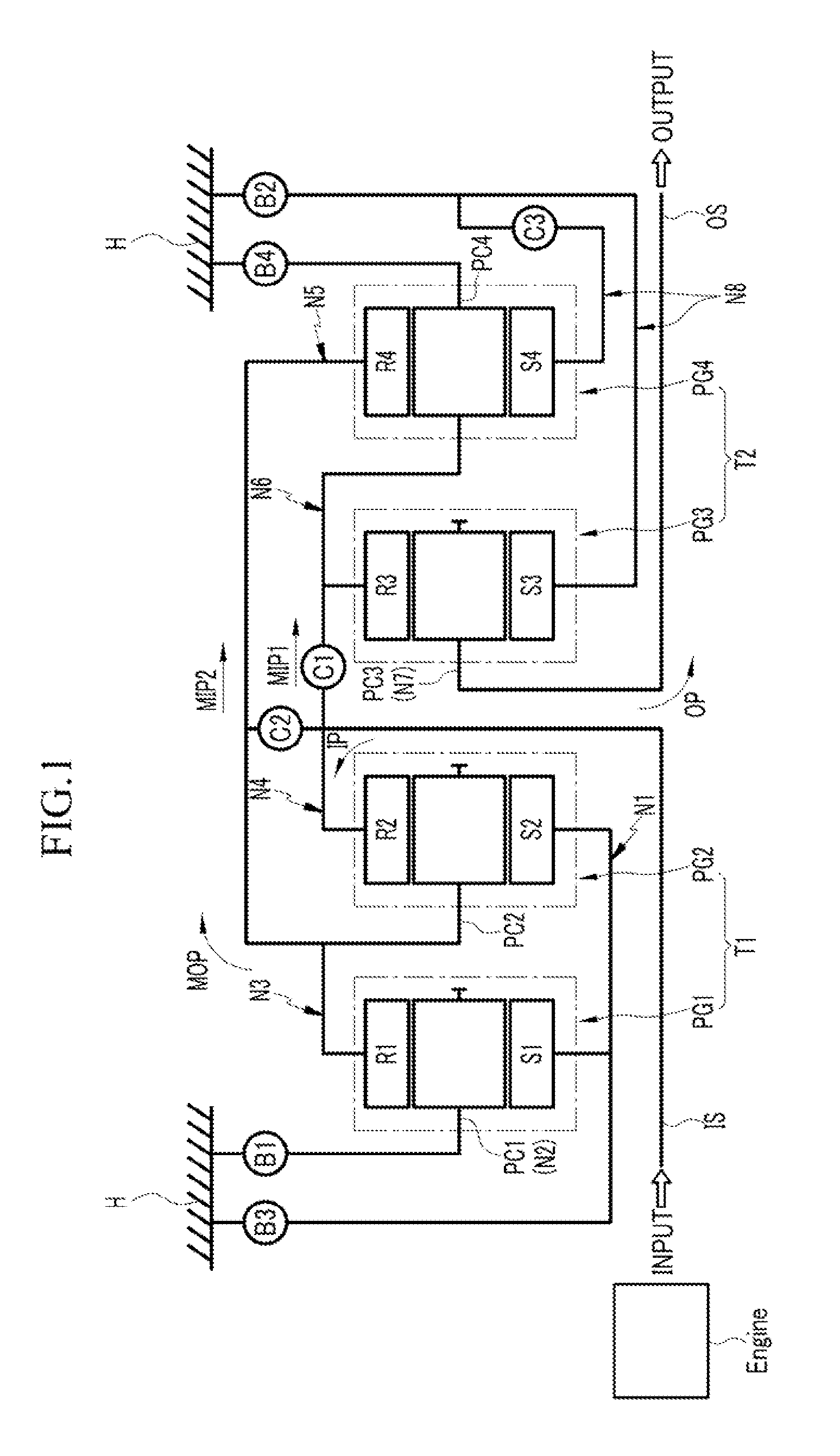 Gear train of an automatic transmission for a vehicle