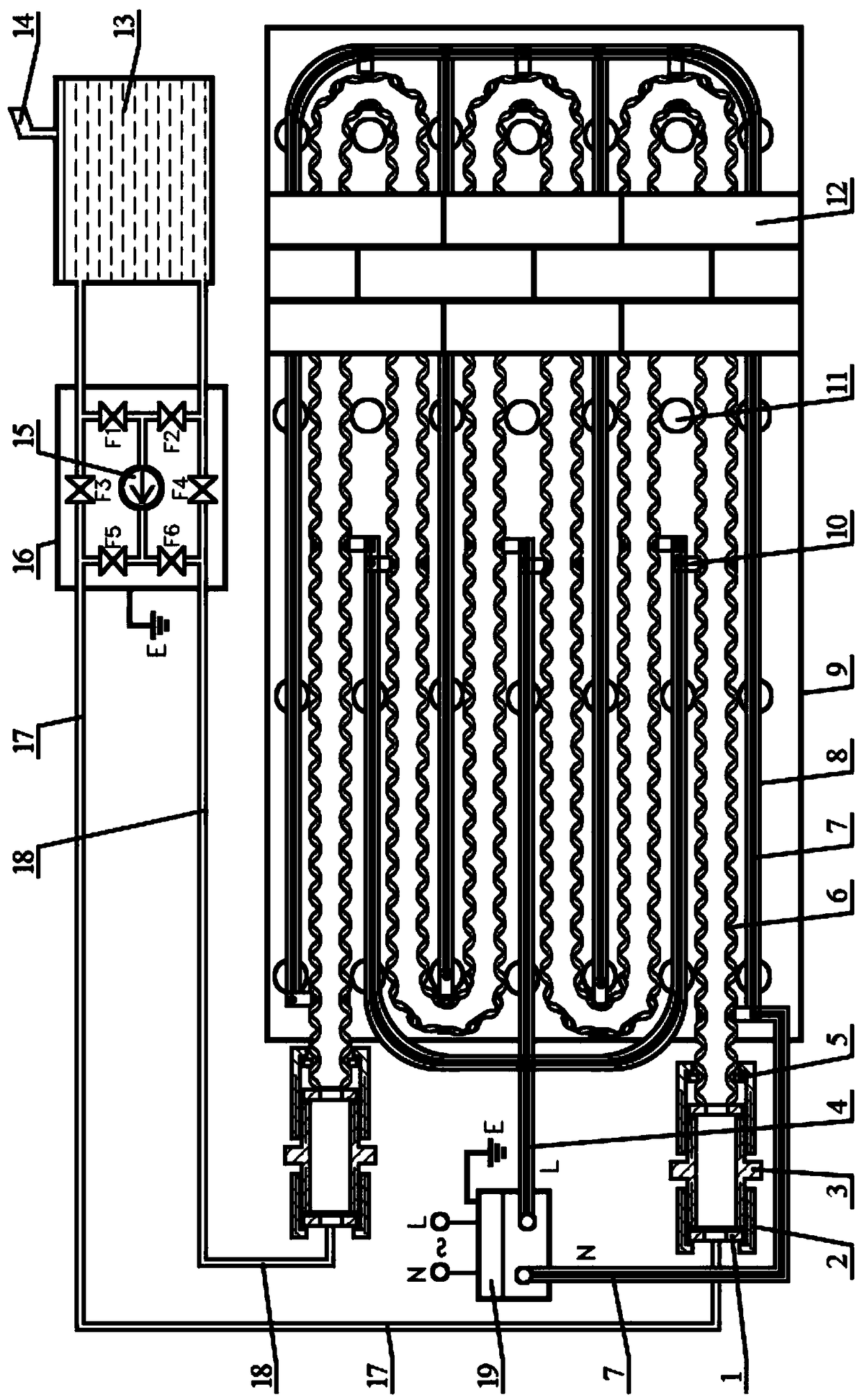 Water-heating and electric-heating double-heat-source floor heating device adopting stainless steel corrugated tubes