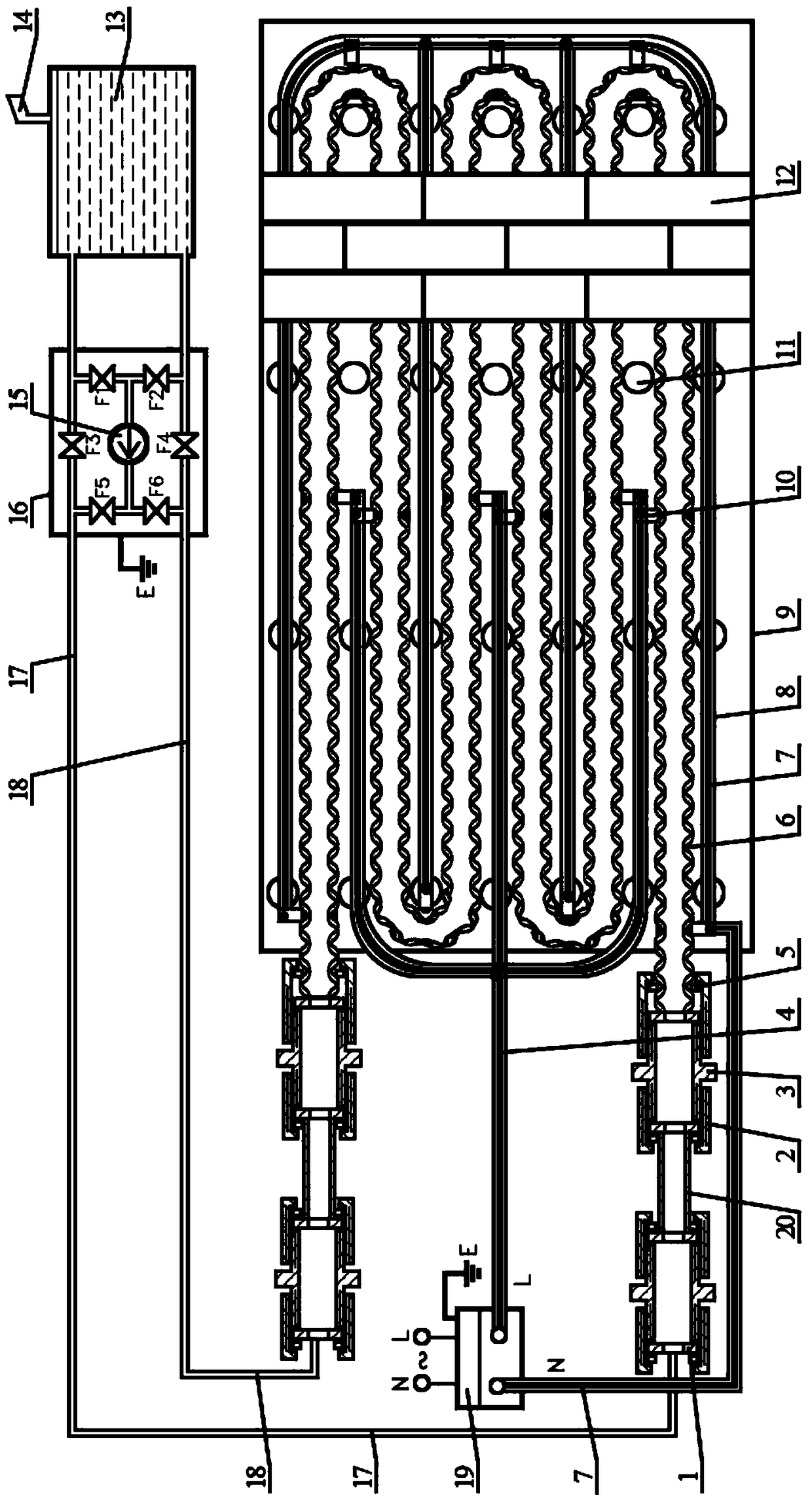 Water-heating and electric-heating double-heat-source floor heating device adopting stainless steel corrugated tubes