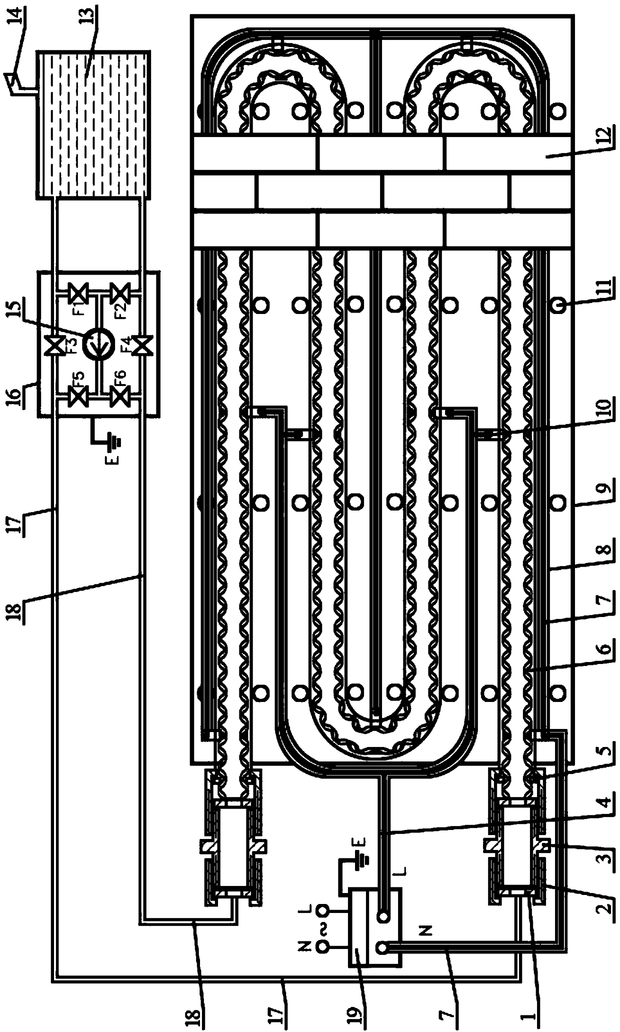 Water-heating and electric-heating double-heat-source floor heating device adopting stainless steel corrugated tubes