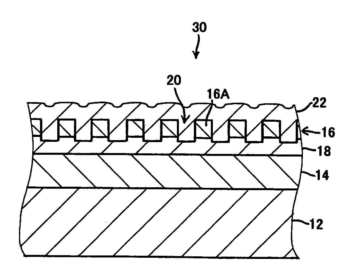 Magnetic recording medium including a patterned intermediate layer and a non-patterned soft magnetic layer and manufacturing method thereof