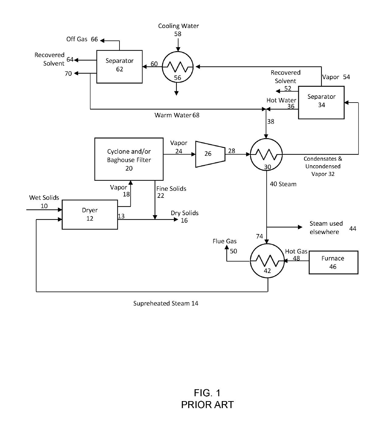 Process for separating solvent from spent oil sand solids using superheated steam