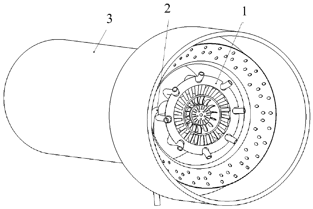 Graded low-nitrogen gas combustor based on rotational flow