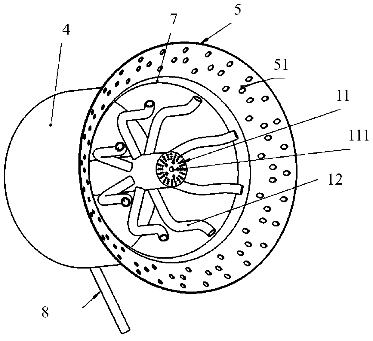 Graded low-nitrogen gas combustor based on rotational flow