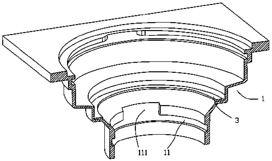 A connection structure between a floor drain core and a body