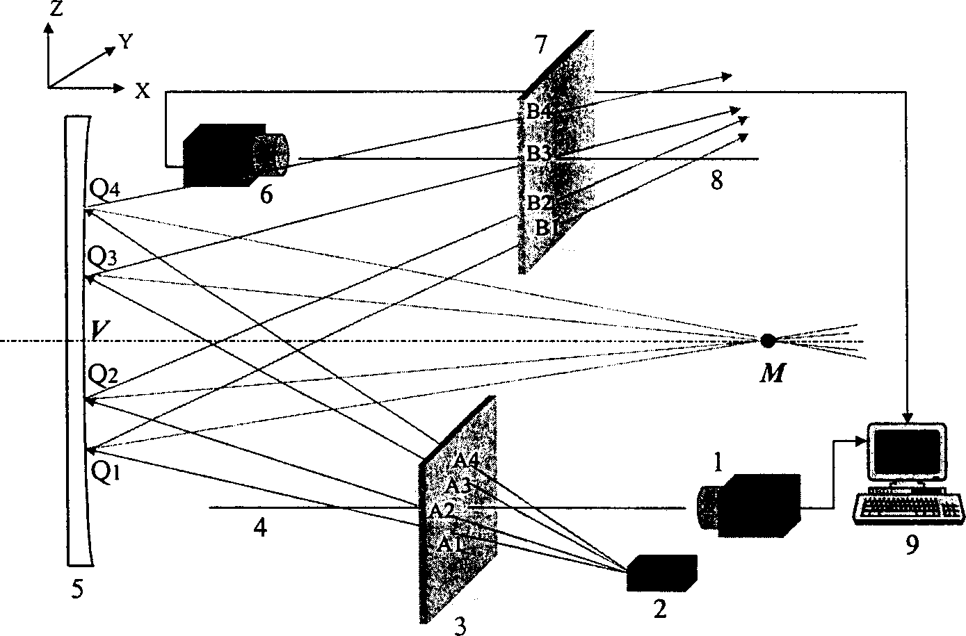 Apex cuvature radius measuring method and device for aspherics