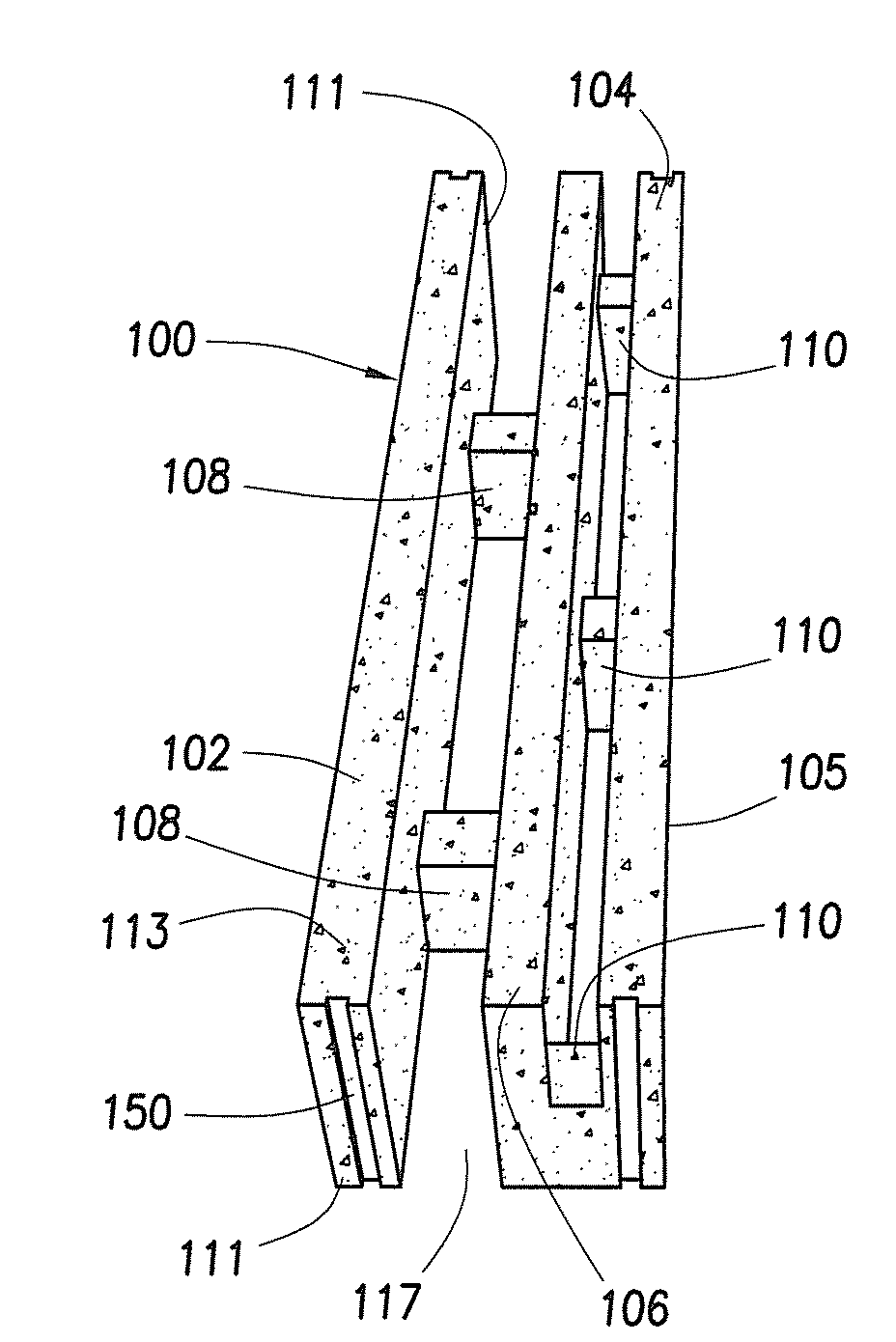 Insulated block with non-linearthermal paths for building energy efficient buildings