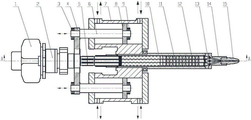 Non-return ring free multiaxial volume pulse injection forming method and device