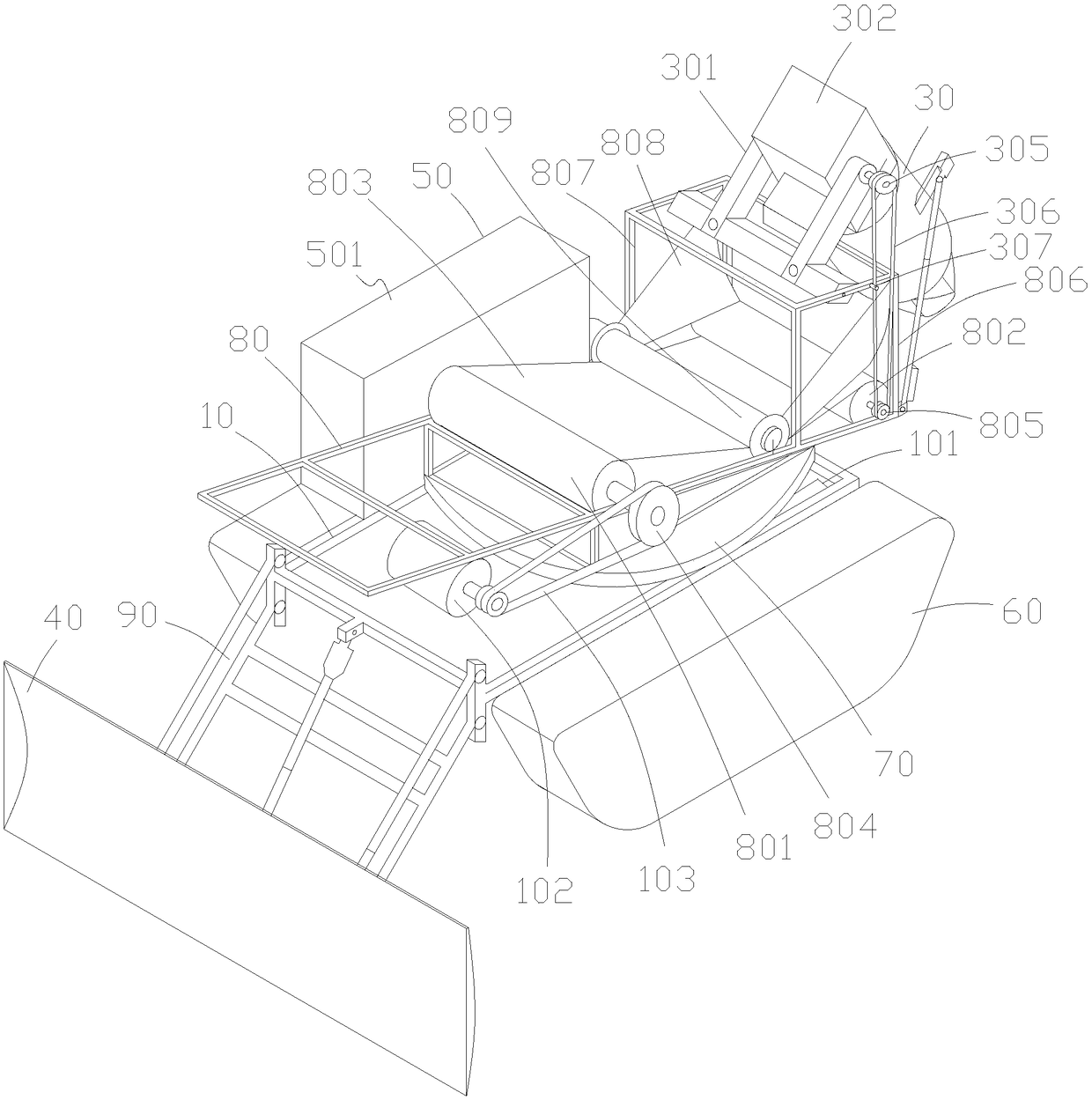 Grain flattening machine capable of adjusting grain falling position