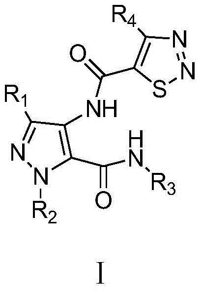 Pyrazol bi-amide compounds containing 1,2,3-thiadiazole and synthetic method and application thereof