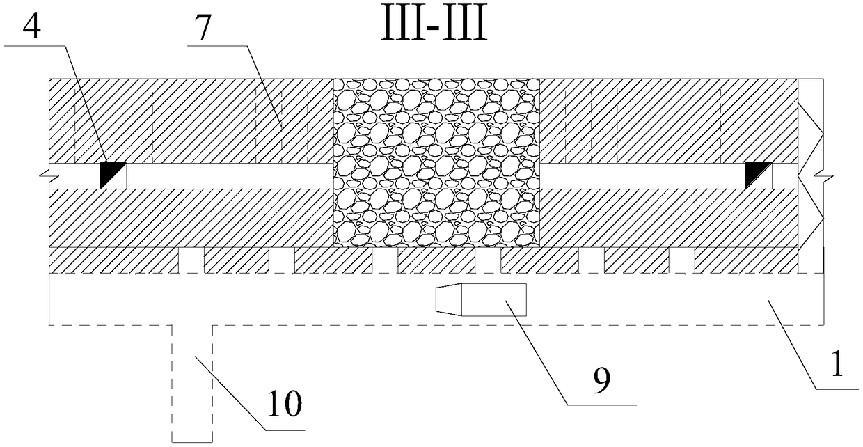 Mine room method in stage of rock drilling with trucks cooperatively out of ore