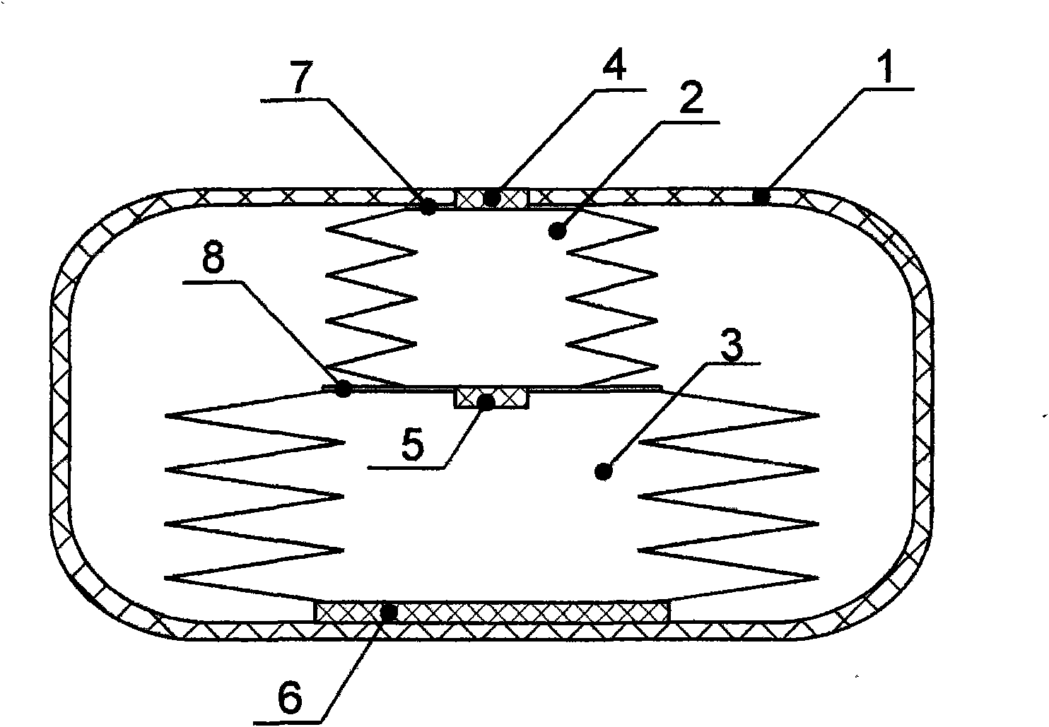 Self-deformation aeration constant pressure device in elastic confined space