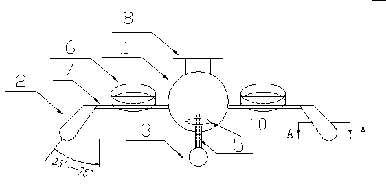 Amphibious unmanned vehicle with front-mounted double bodies on inclined sides and three bodies on water surface