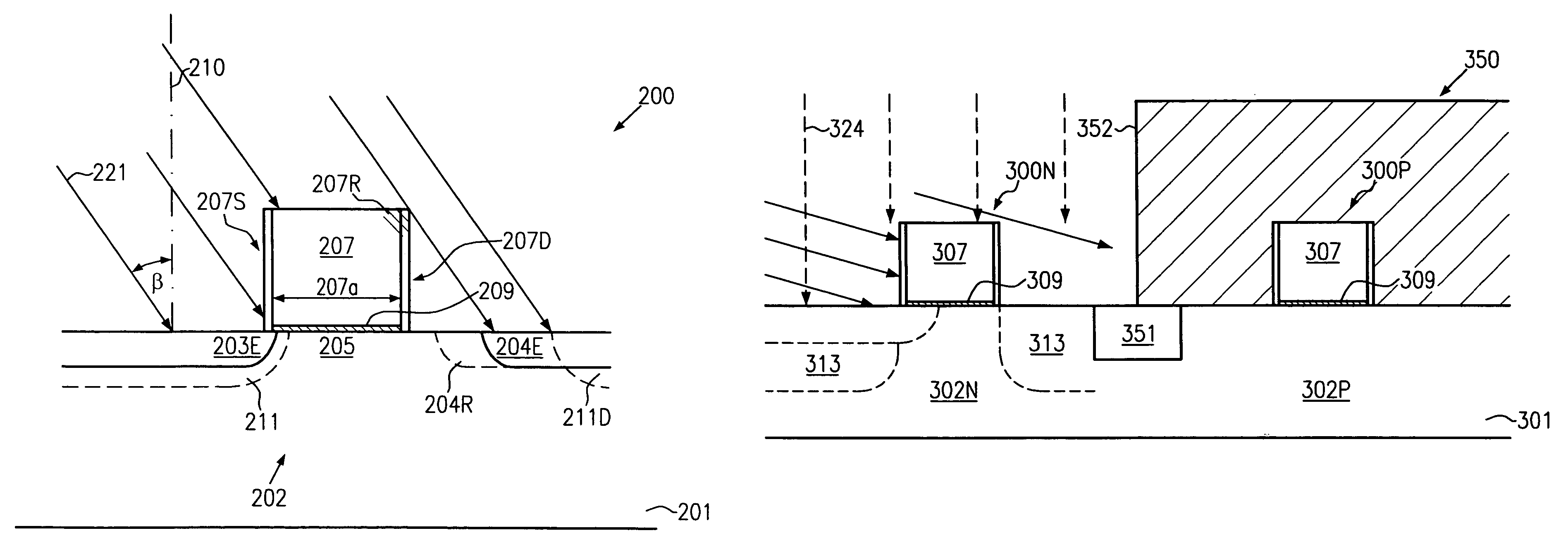 Transistor having an asymmetric source/drain and halo implantation region and a method of forming the same