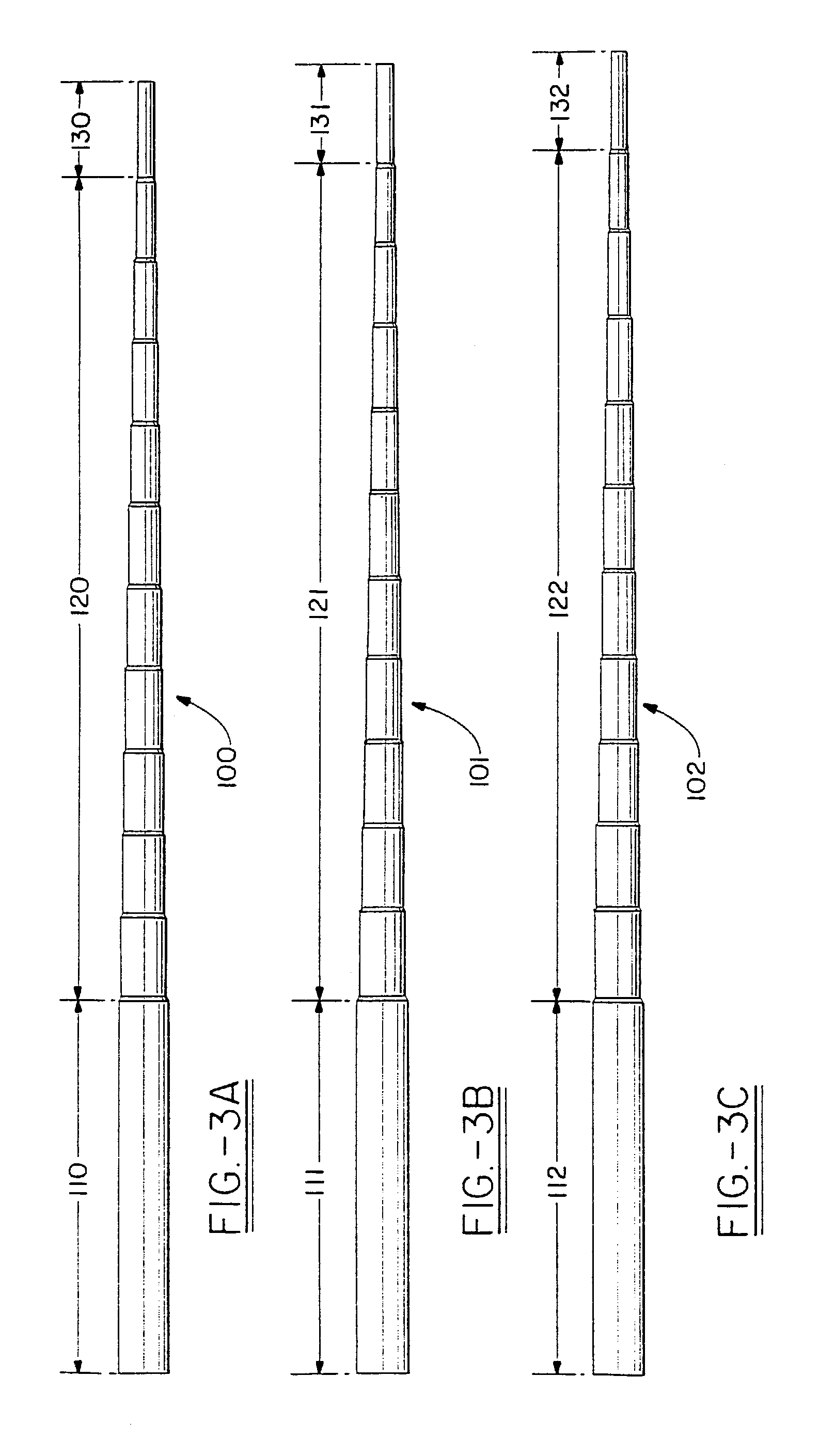 Golf club shafts having variable taper lengths