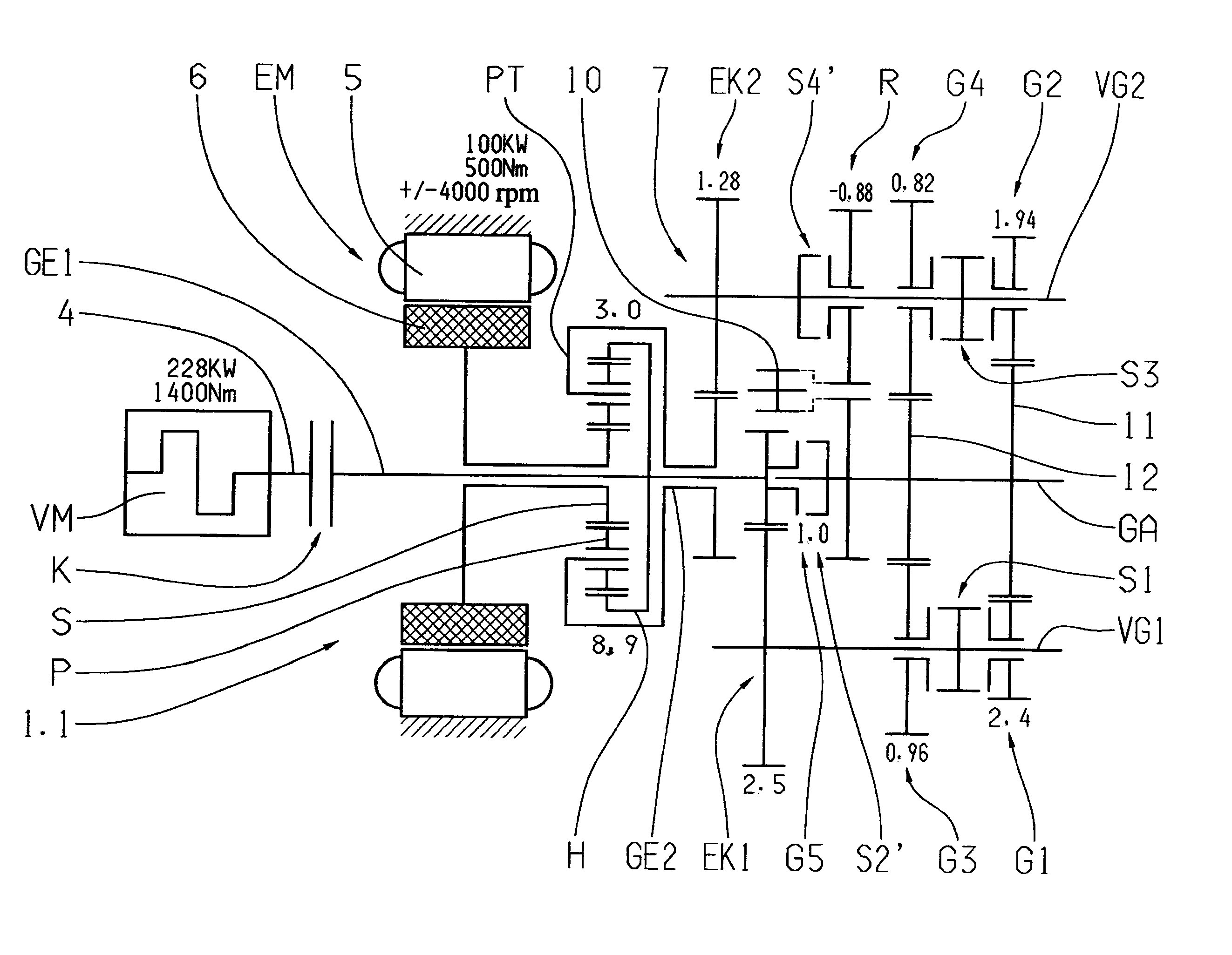 Hybrid drive train of a motor vehicle