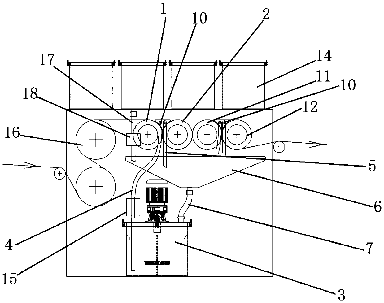 Upper liquid feeding type padder