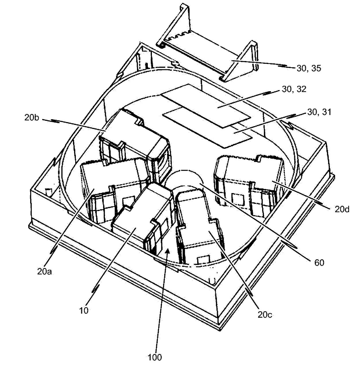 Assembly for attenuating impinging light of a beam of radiation