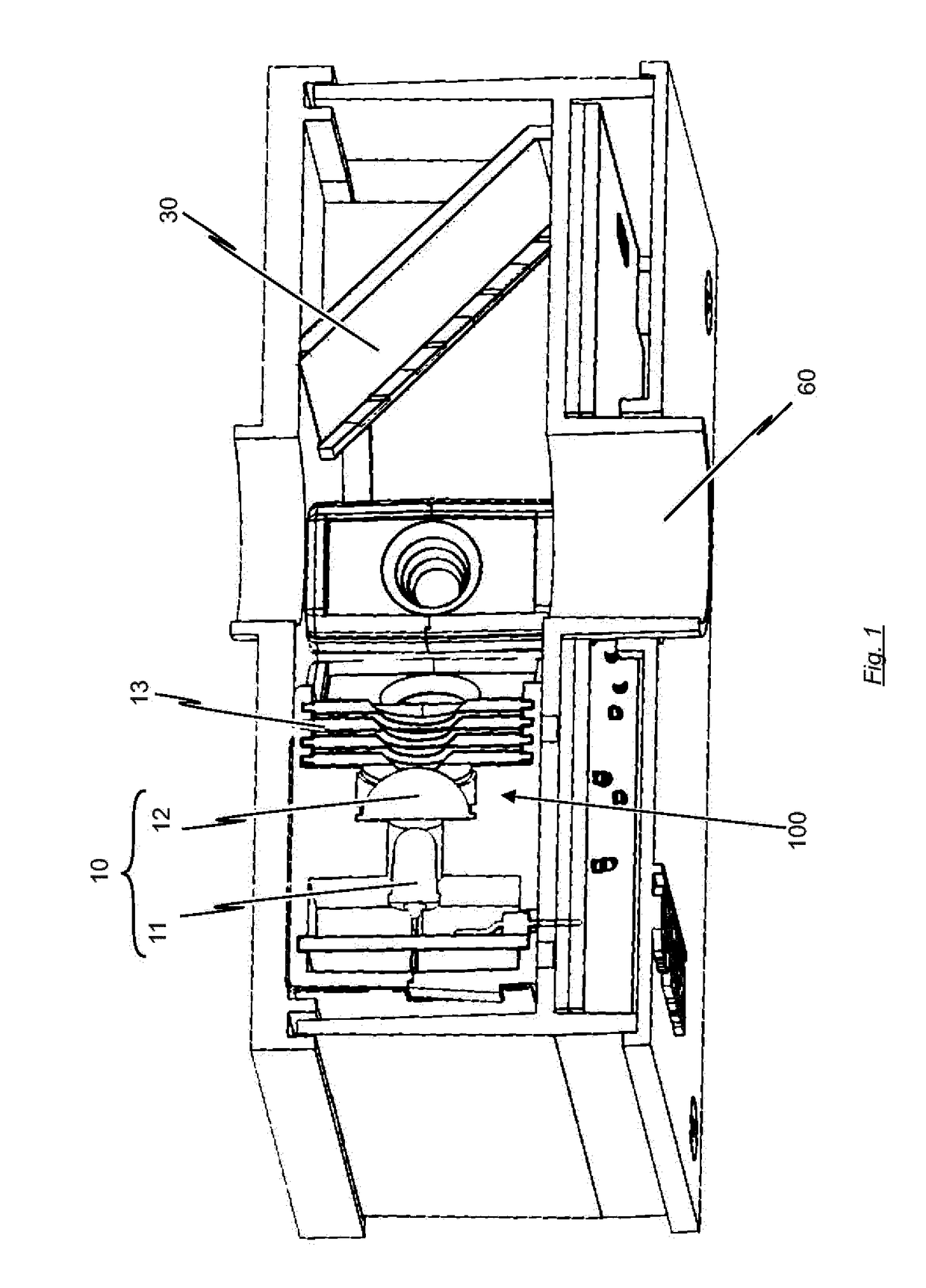 Assembly for attenuating impinging light of a beam of radiation