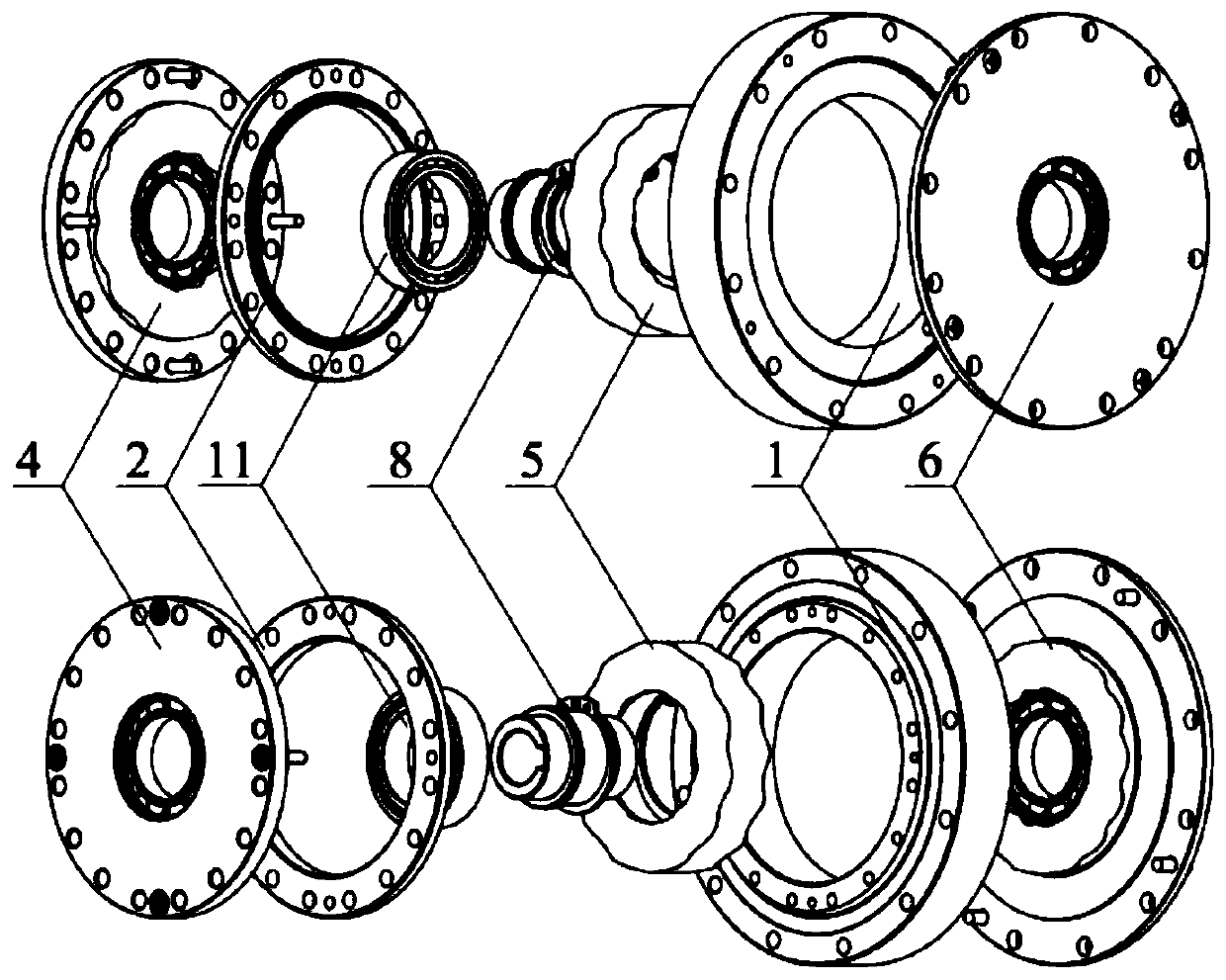 Arc surface two-time enveloping crown gear nutation transmission device