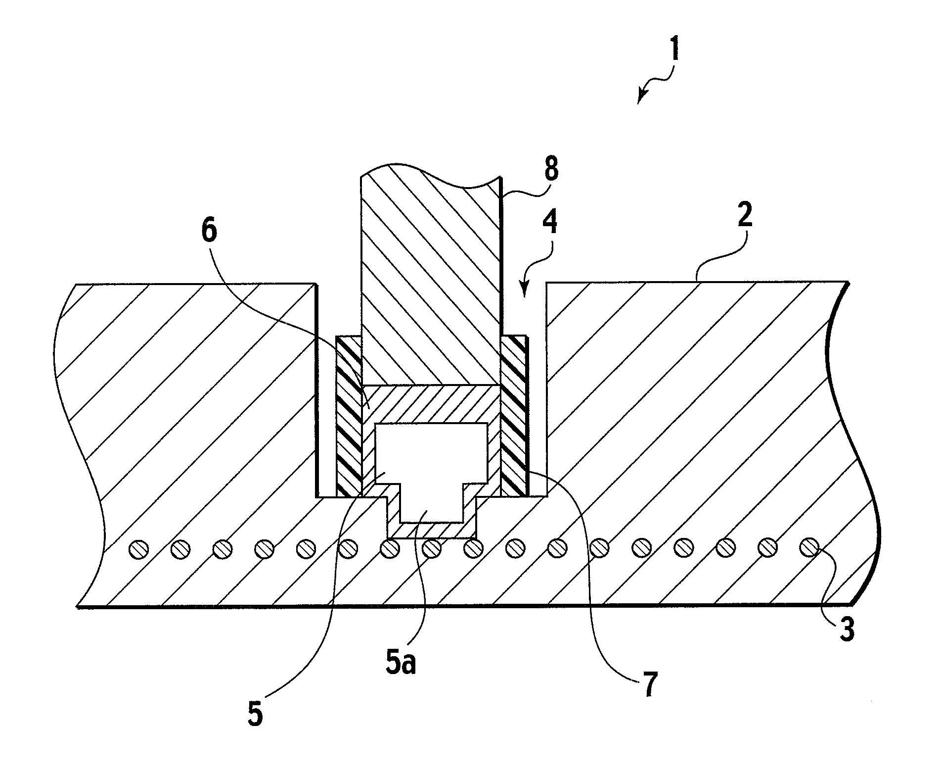 Joining structure between ceramic substrate and power supply connector