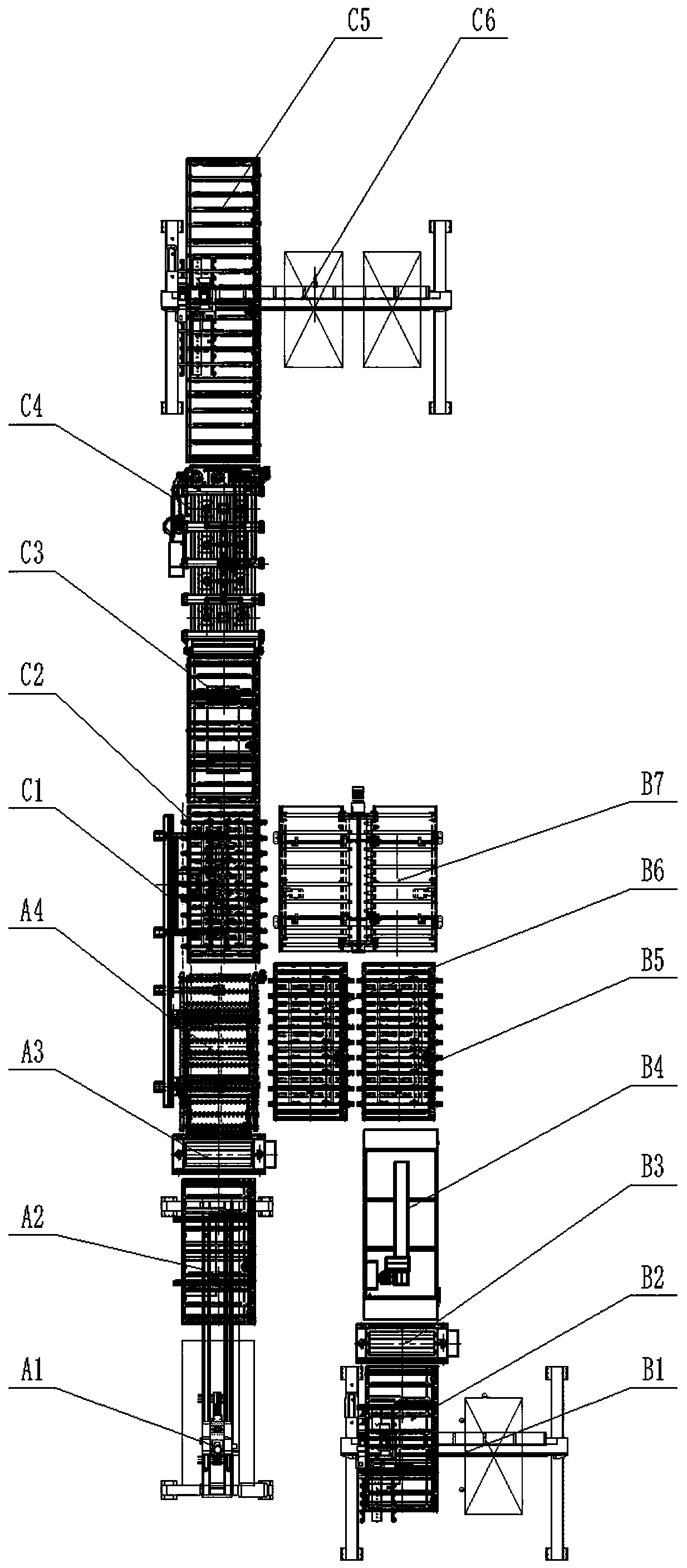 Automatic production line for wooden door veneering