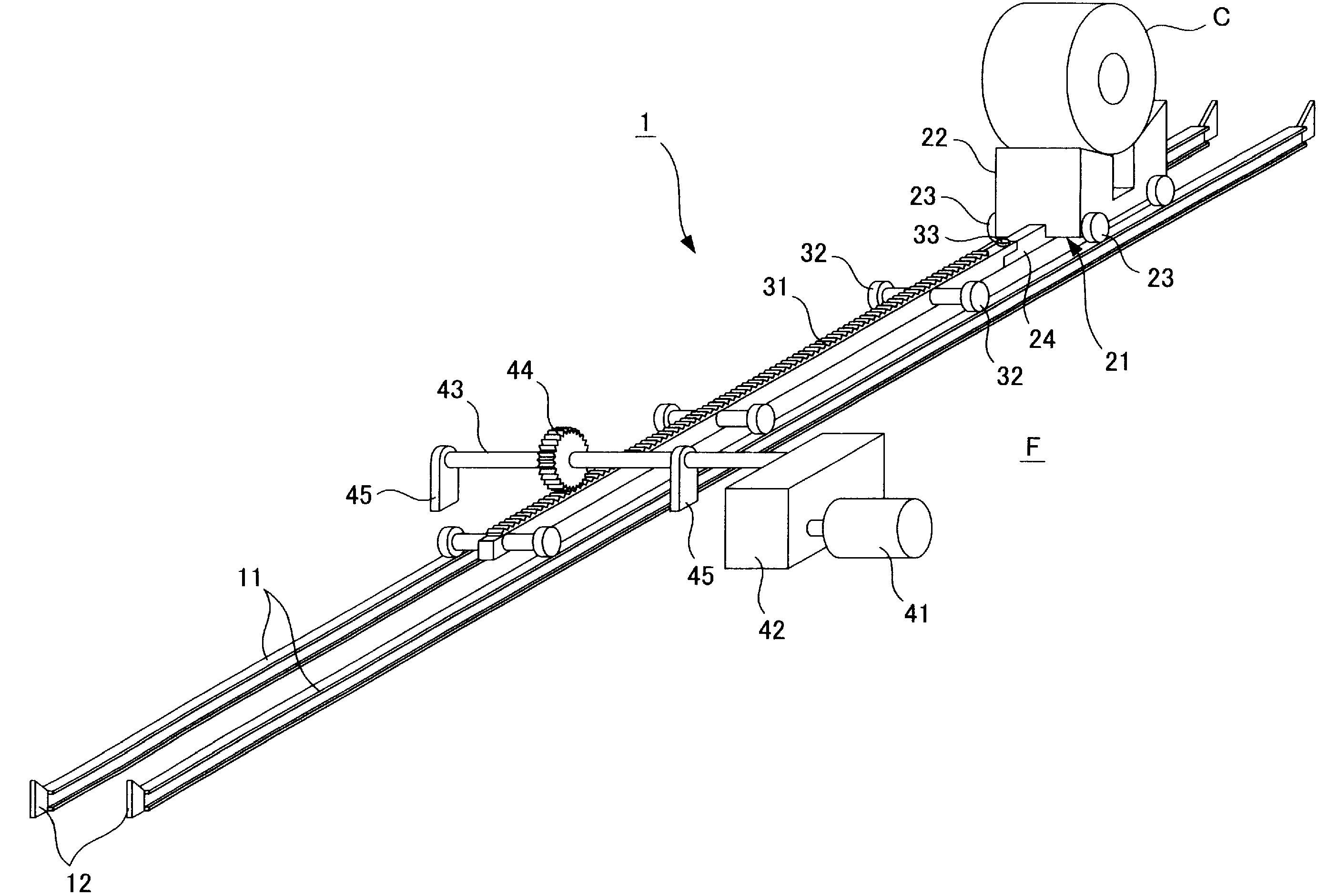 Rack traveling type coil conveying device