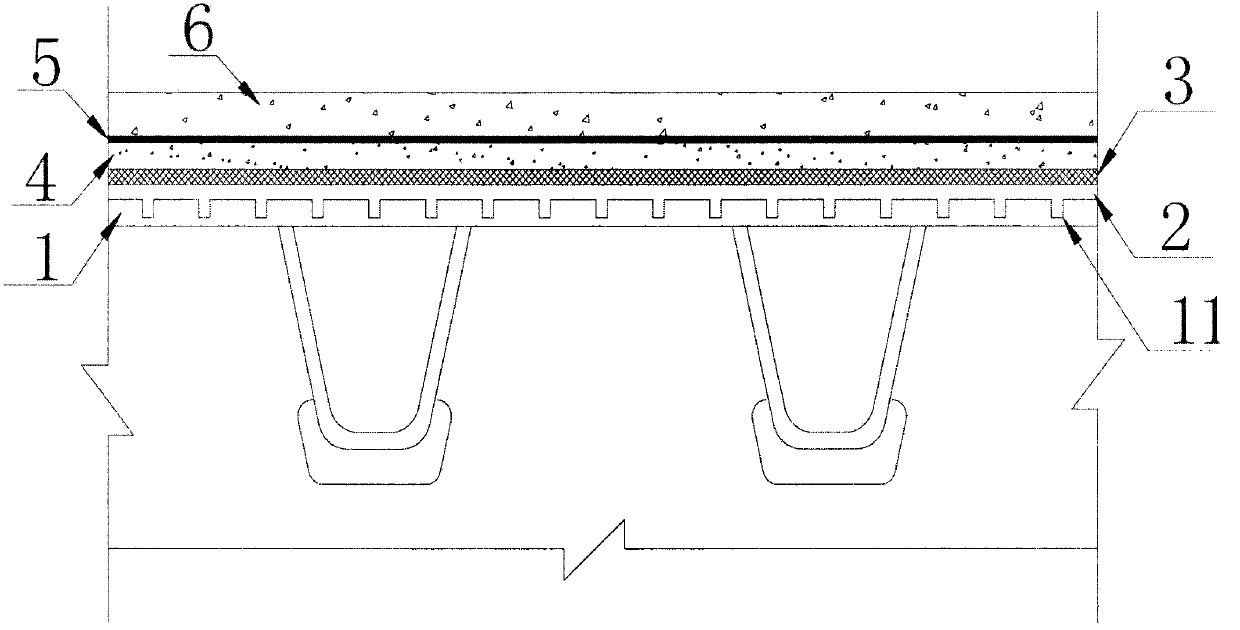 Steel bridge deck pavement structure with reinforced construction