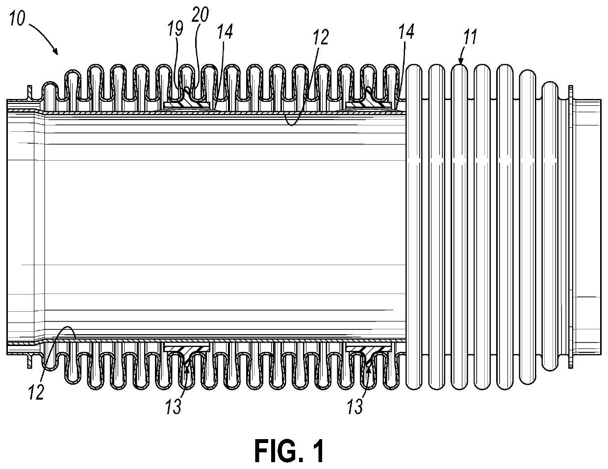 Self-restraining abrasion prevention exhaust conduit