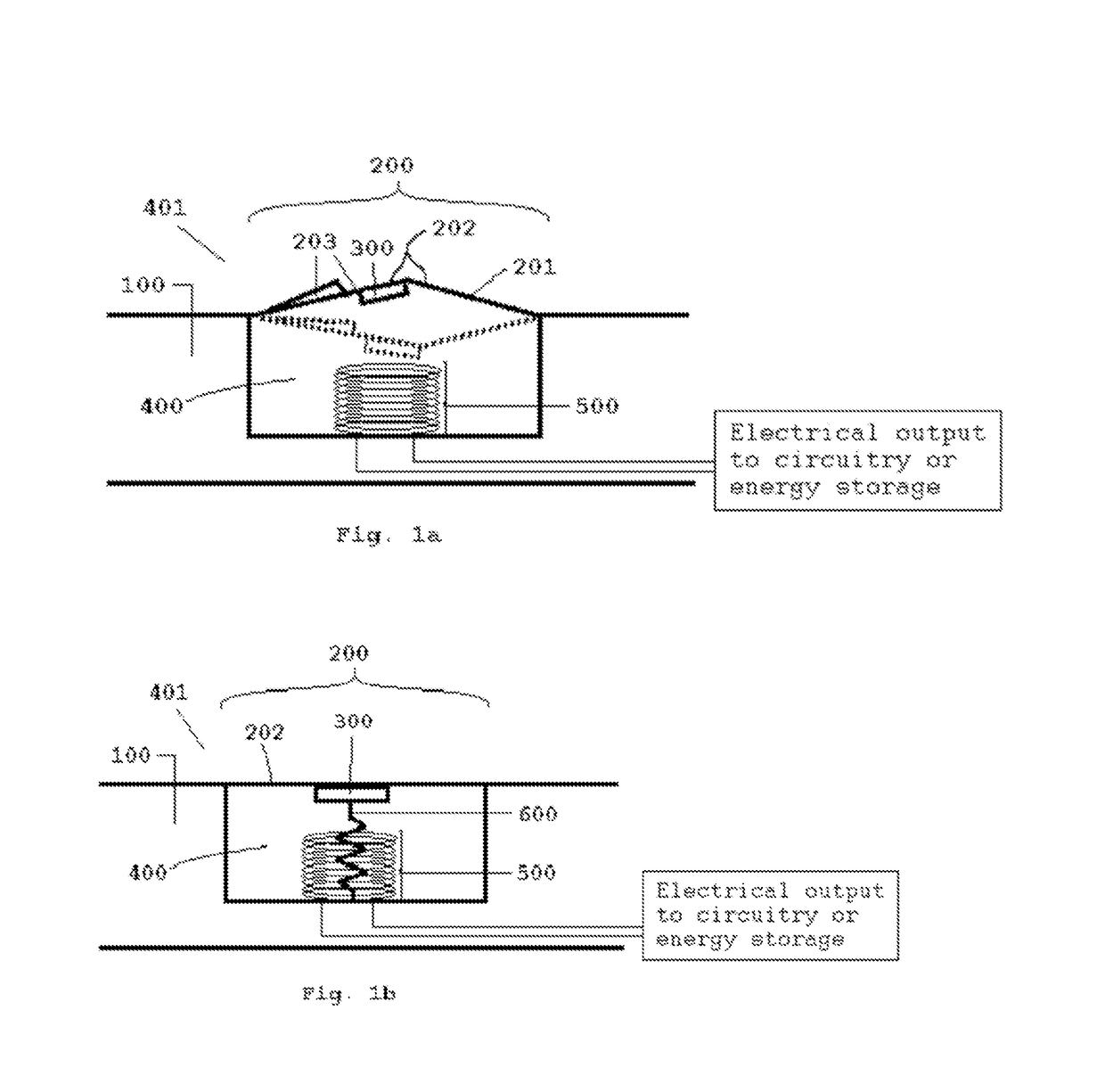 Apparatus for Generating Energy from a Fluid Flow Induced Movement of a Contacting Surface Structure Relative to an Opening to a Cavity in a Frame