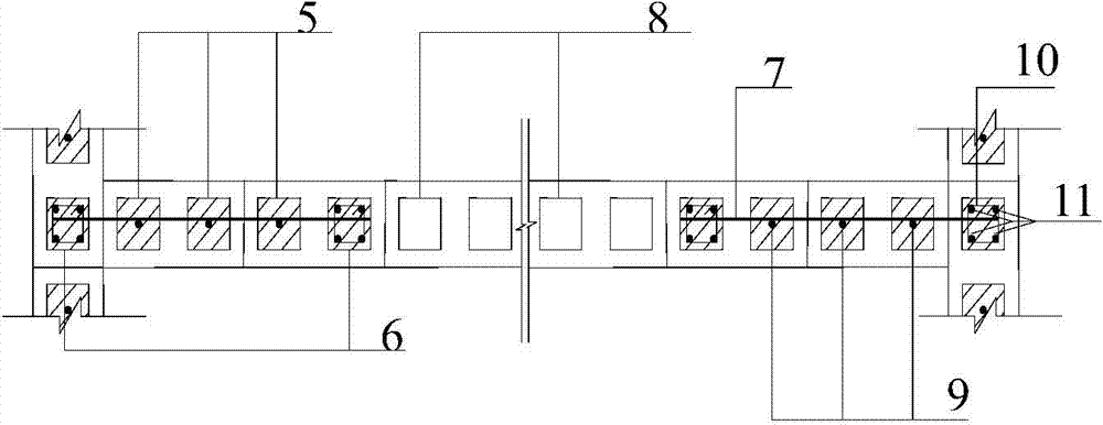 Energy dissipation type coupled anti-seismic wall with reinforcing bars, grouting holes, building blocks and combined coupling beam and manufacturing method