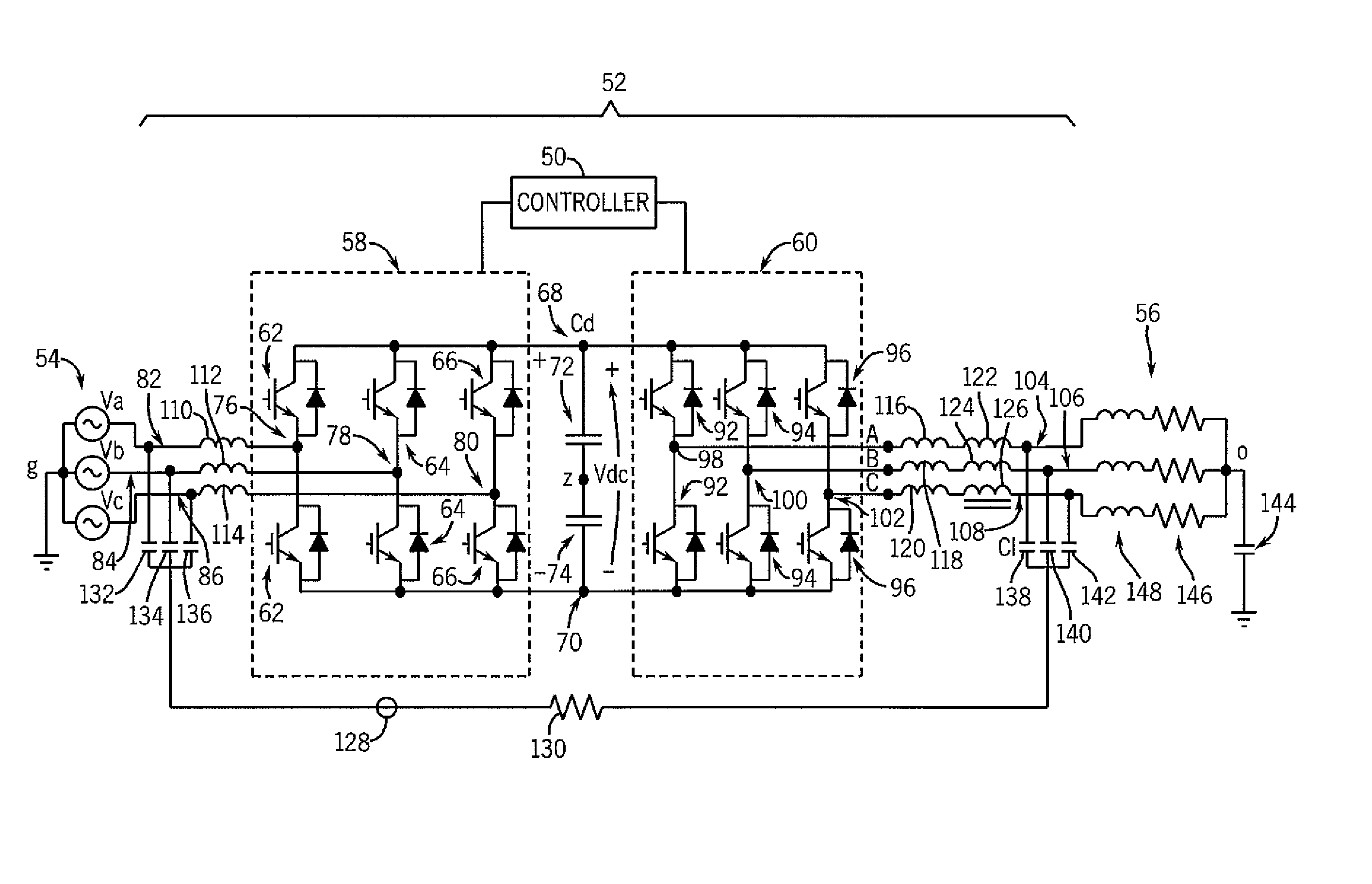 Power converter with reduced common mode voltage