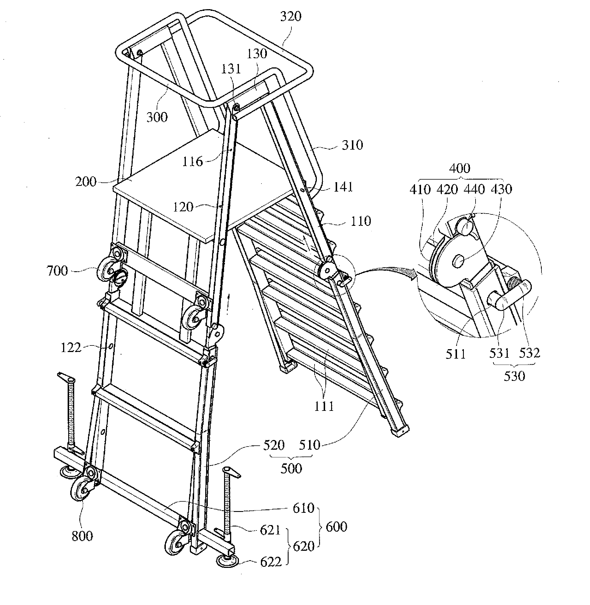 Ladder equipped with safety bar