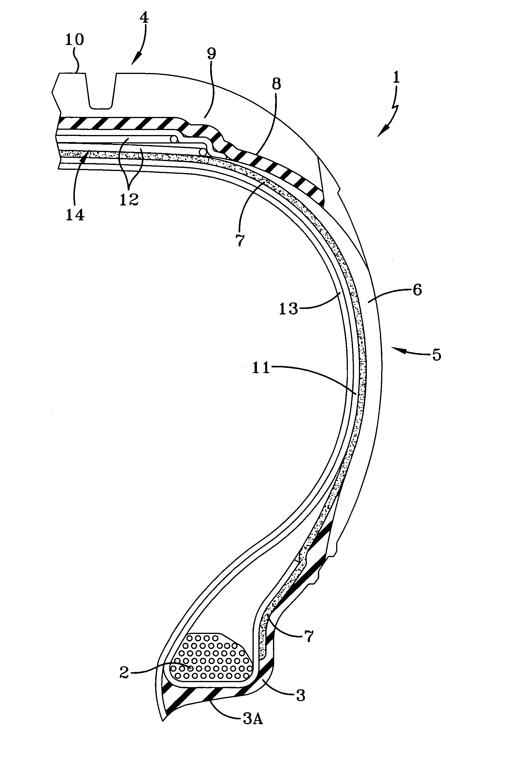 Pneumatic tire with electrically conductive cord extending between a bead portion and a tread portion of the tire