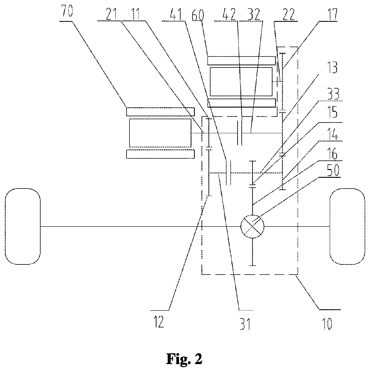 Vehicle driving assembly with transversely placed double power sources